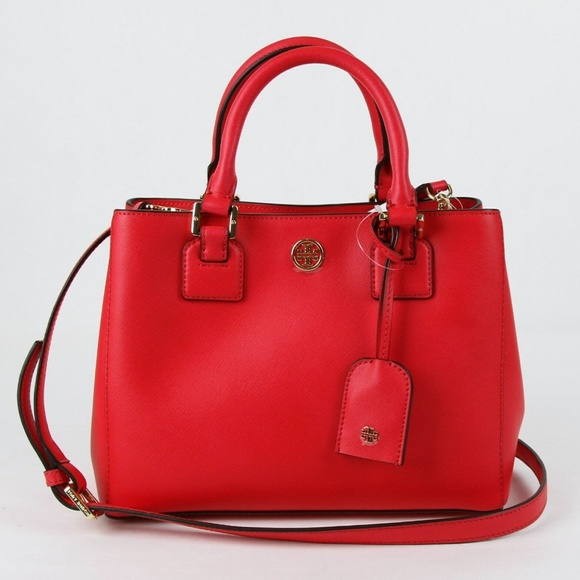 Robinson Square with Keychain Red Pink Leather Bag - Picture 1 of 8